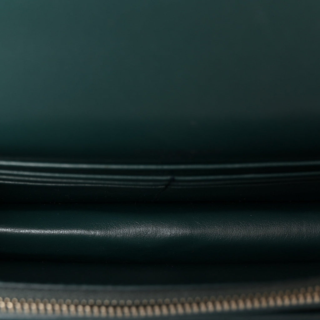 Calfskin Crocodile Embossed Monogram Sunset Chain Wallet Dark Turquoise