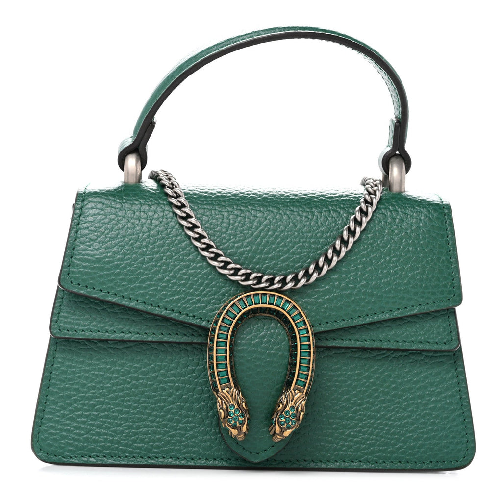 Dollar Calfskin Crystal Mini Dionysus Top Handle Bag Emerald