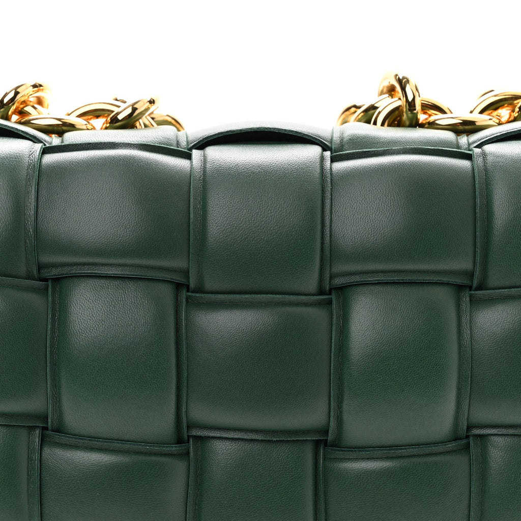 Lambskin Maxi Intreccio Padded Chain Cassette Crossbody Bag Raintree