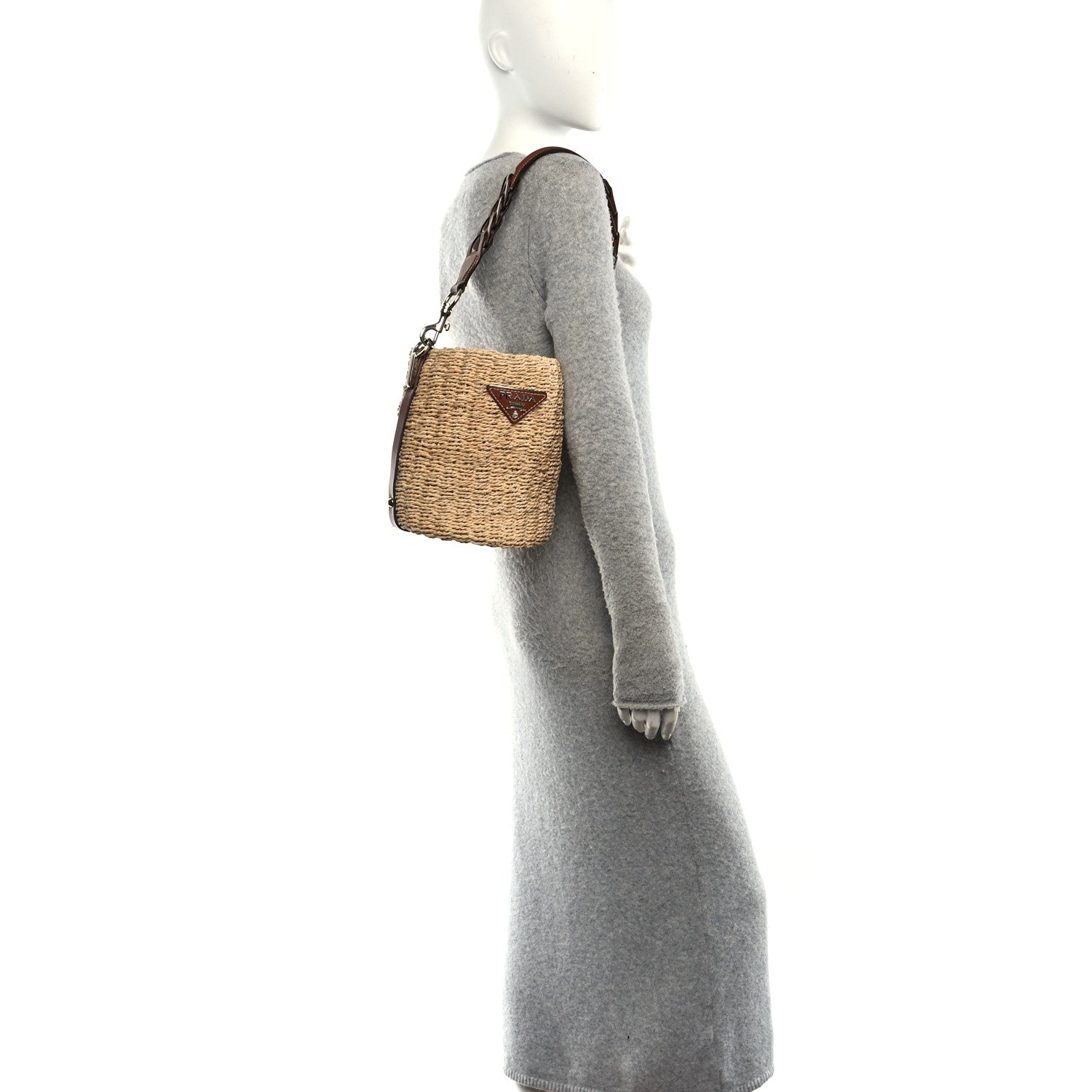 Paglia Vitello Woven Braided Bucket Bag Naturale Cognac