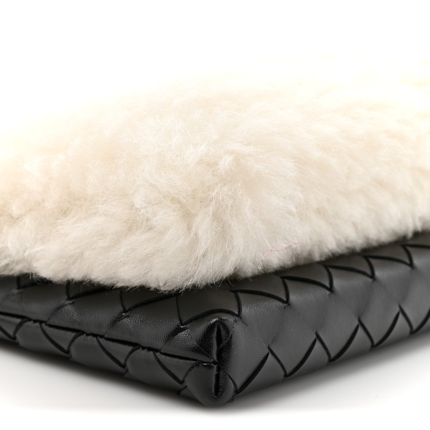 Nappa Intrecciato Shearling Andiamo Double Pouch Bag Black White