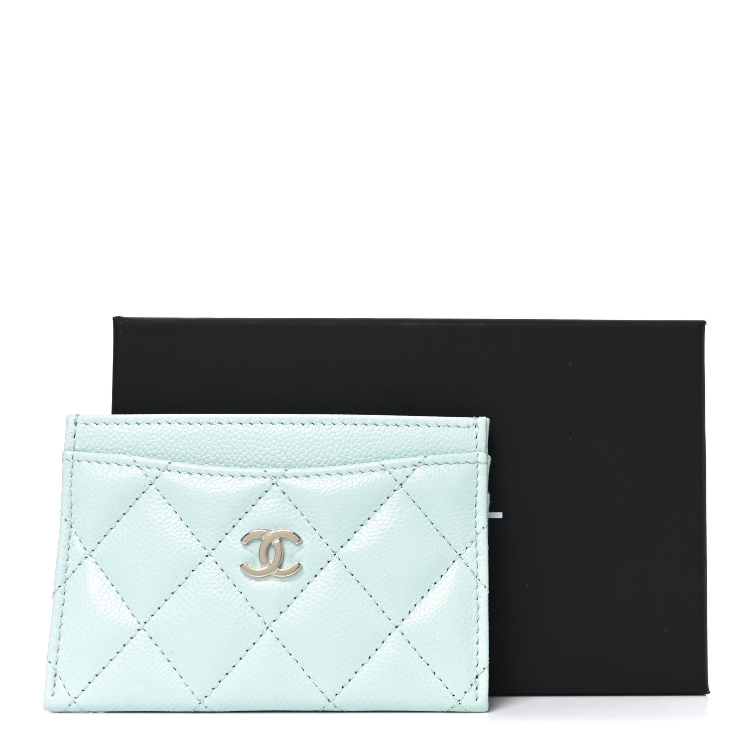 Caviar Quilted Card Holder Light Blue