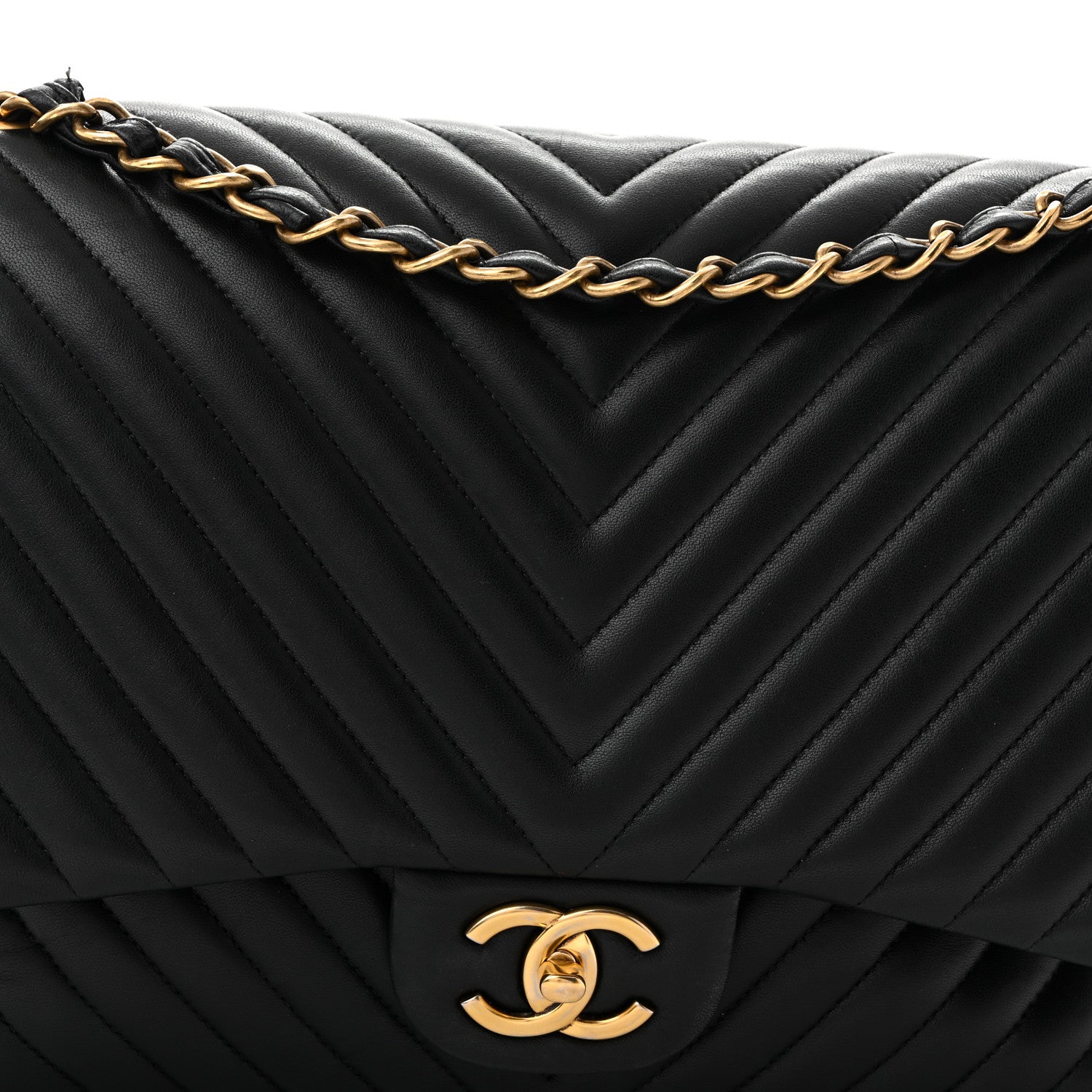 Lambskin Chevron Quilted Maxi Double Flap Black