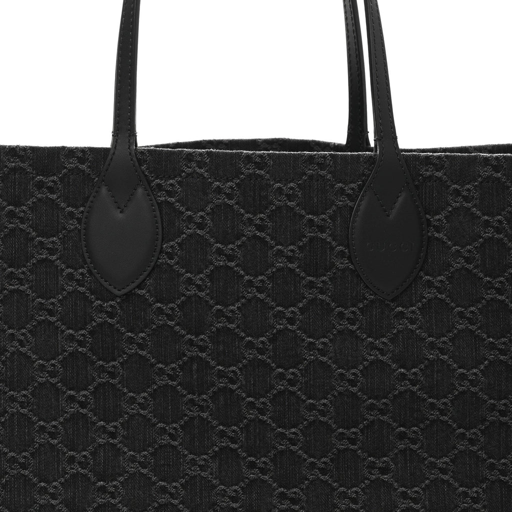 Denim Ophidia GG Monogram Large Tote Black Grey