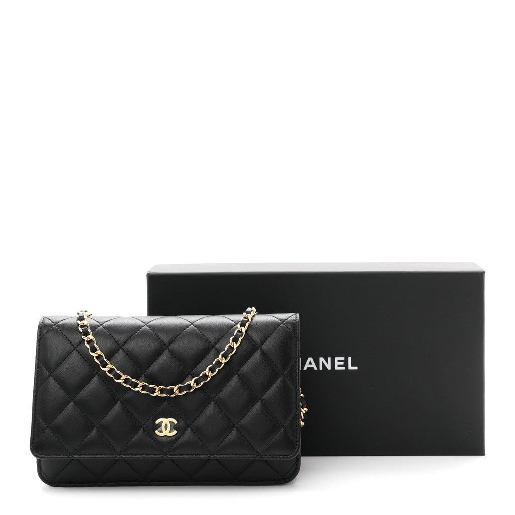 Lambskin Quilted Wallet On Chain WOC Black