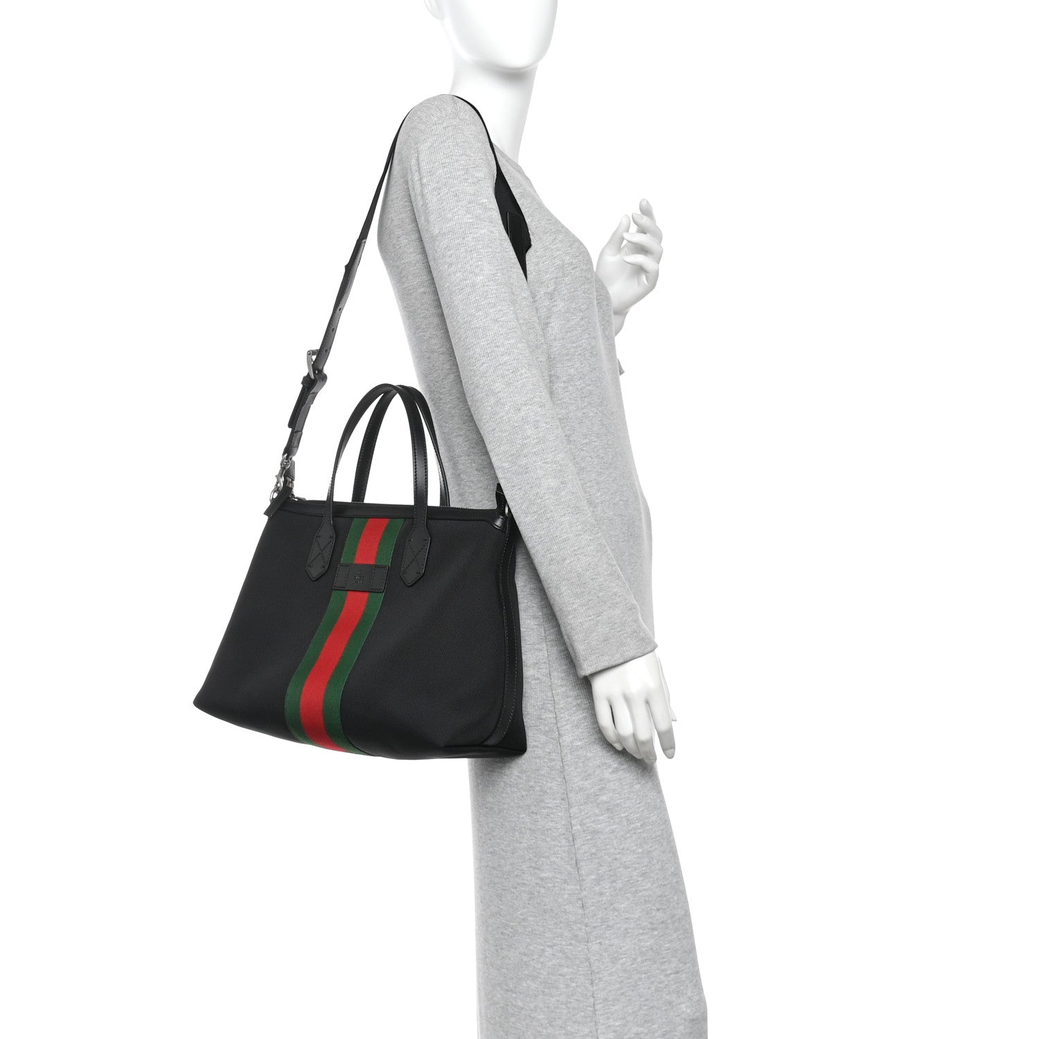 Techno Canvas Web Top Handle Shoulder Bag Black