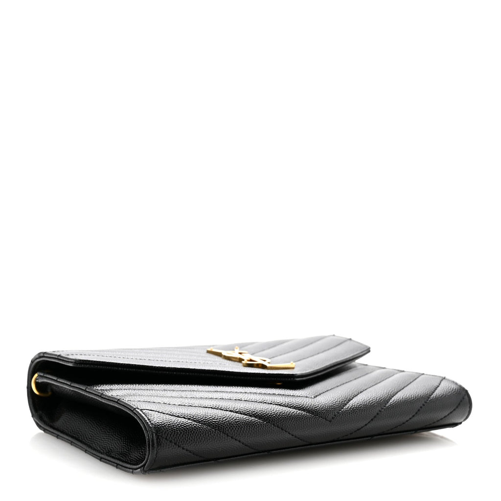 Grain De Poudre Matelasse Chevron Monogram Envelope Clutch Black