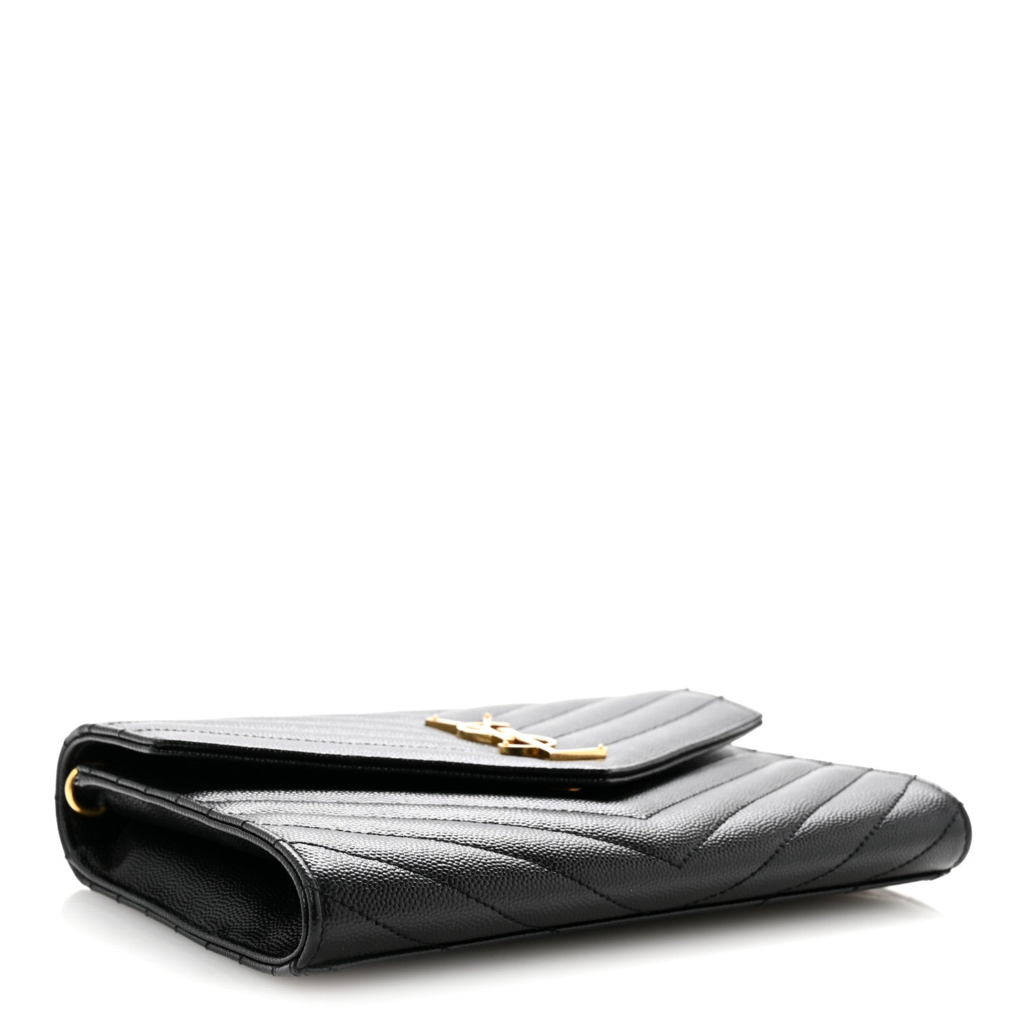 Grain De Poudre Matelasse Chevron Monogram Envelope Clutch Black