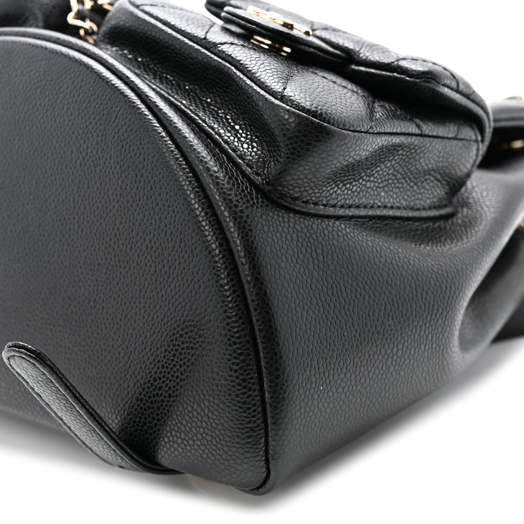 Shiny Caviar Quilted Medium Duma Pockets Drawstring Backpack Black