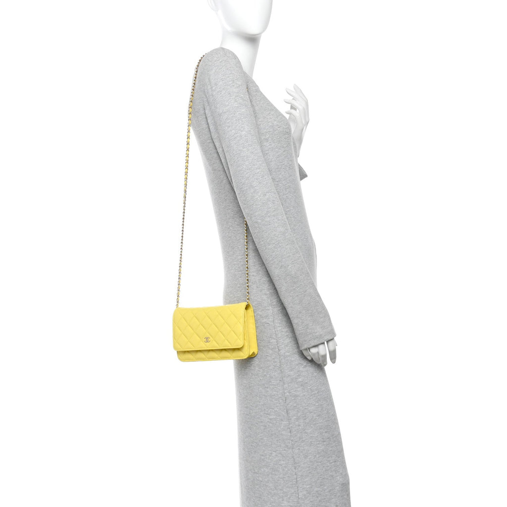 Caviar Quilted Wallet on Chain WOC Yellow