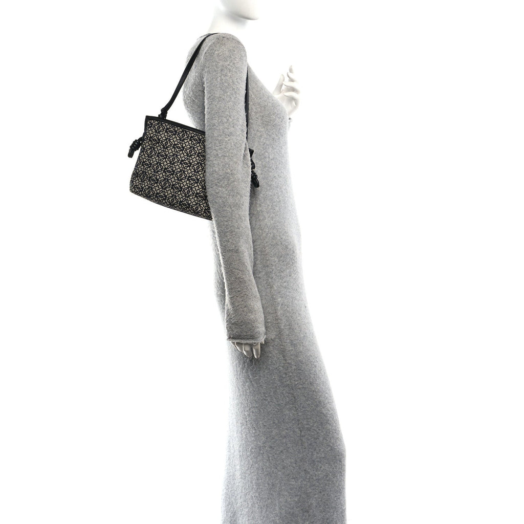 Jacquard Anagram Calfskin Mini Flamenco Knot Clutch Navy Black