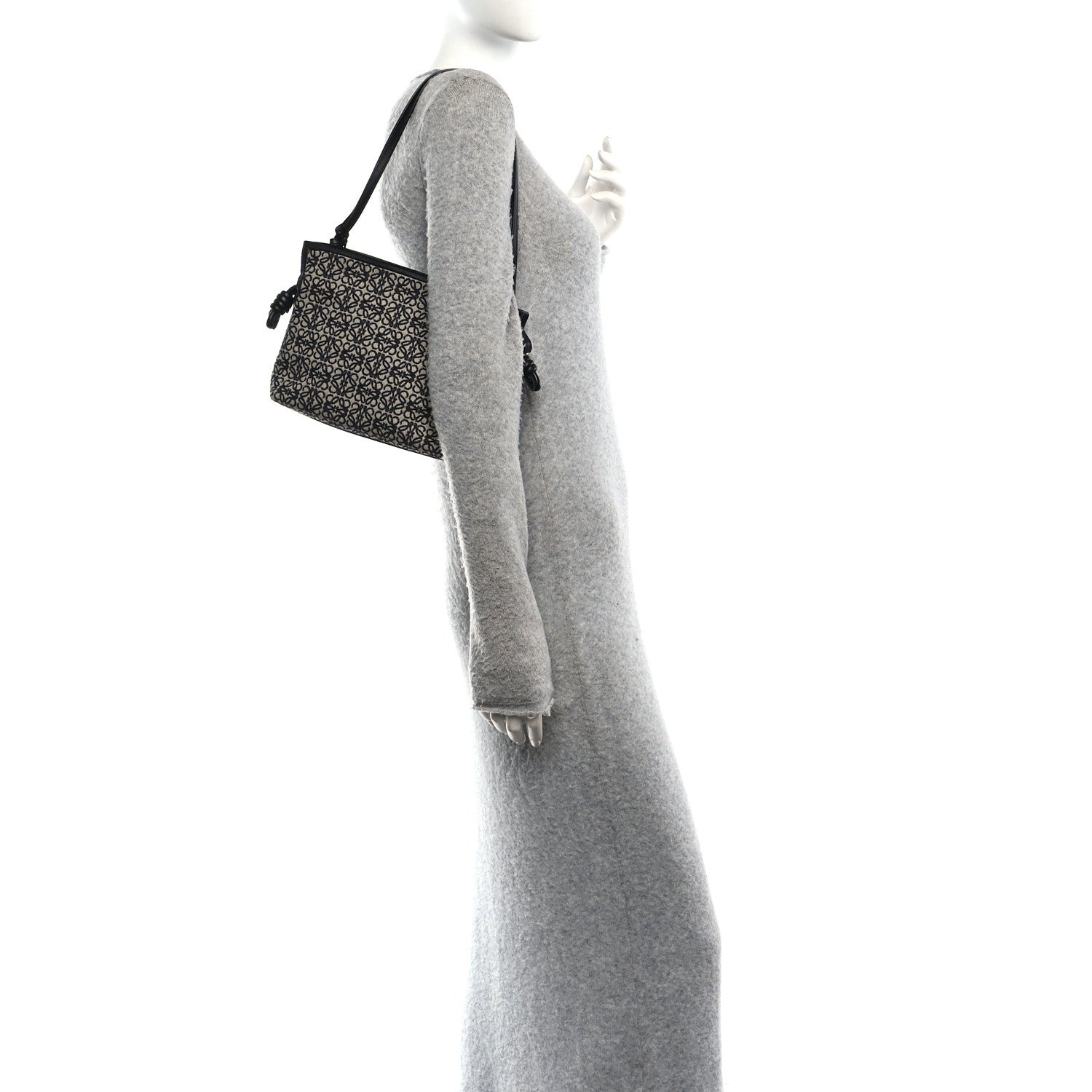 Jacquard Anagram Calfskin Mini Flamenco Knot Clutch Navy Black