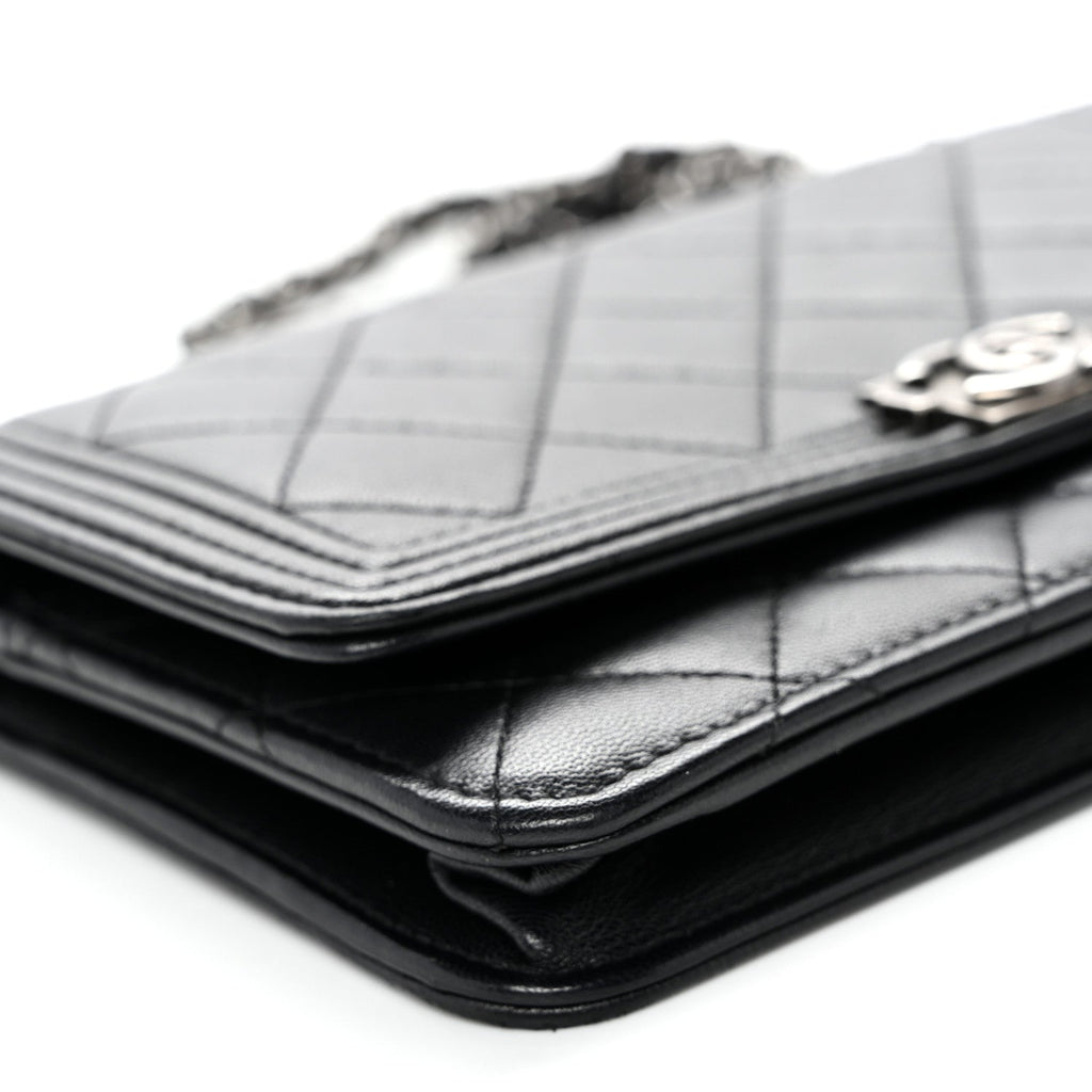 Lambskin Quilted Boy Wallet On Chain WOC Black