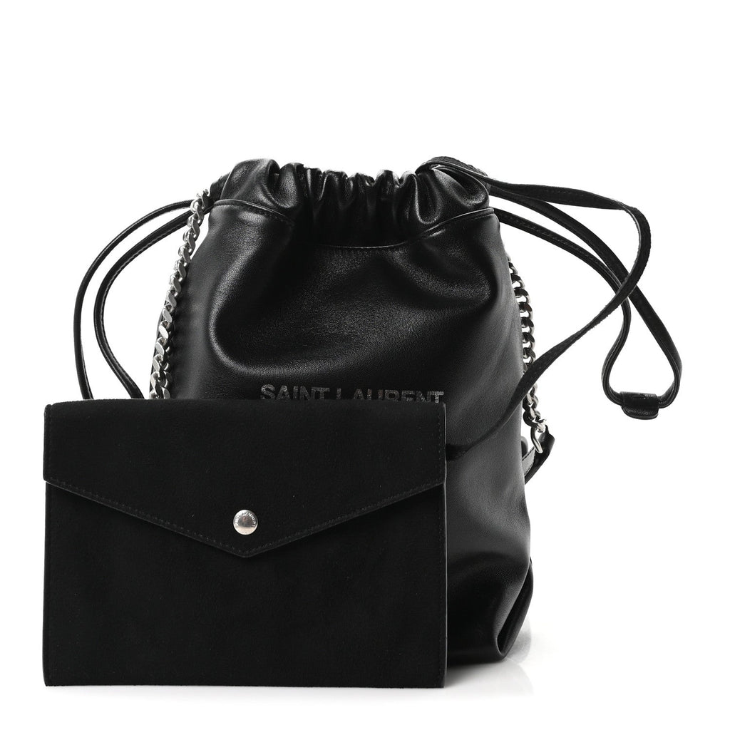 Lambskin Small Teddy Bucket Bag Black