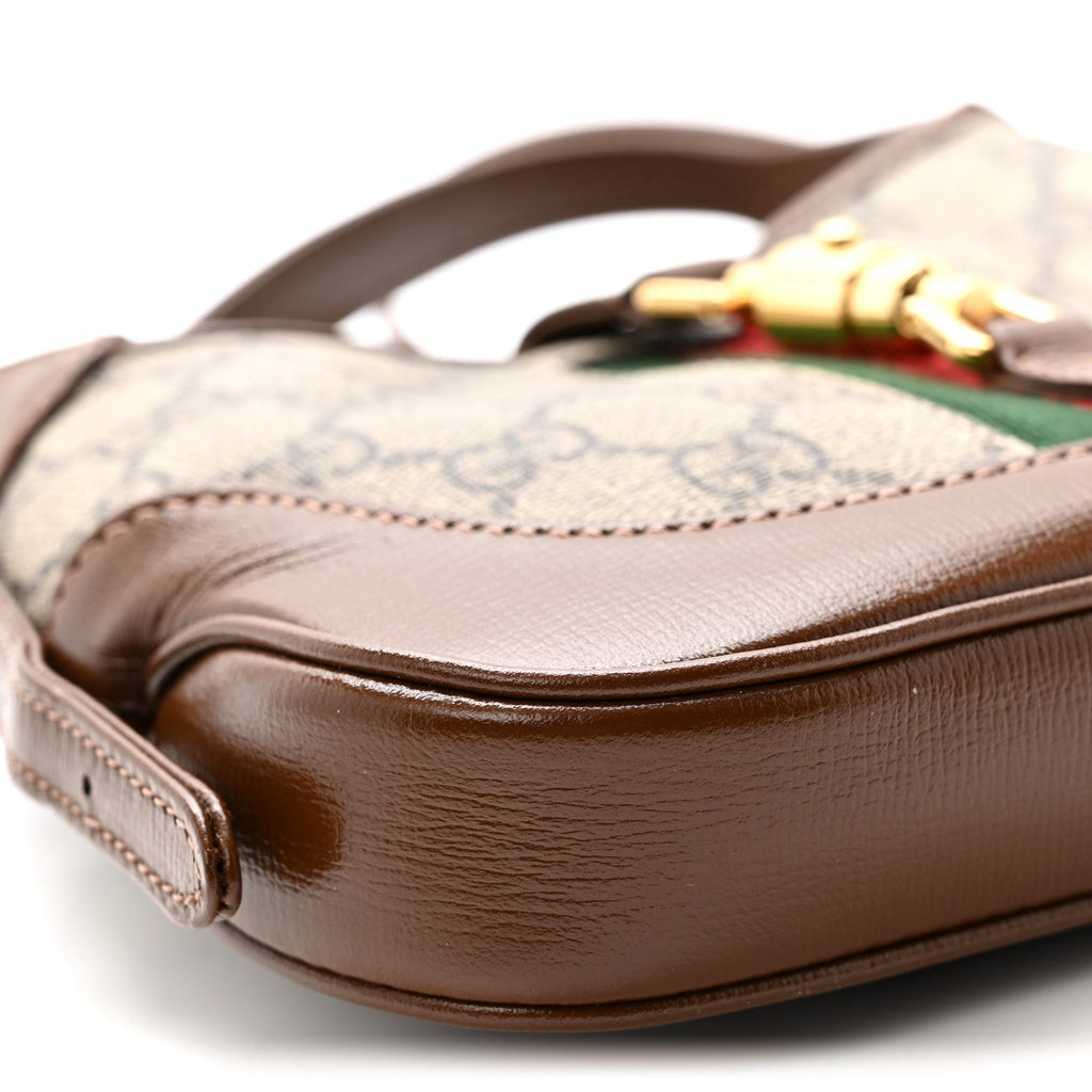 GG Supreme Monogram Azalea Calfskin Web Mini Jackie 1961 Hobo Beige Ebony Brown Sugar