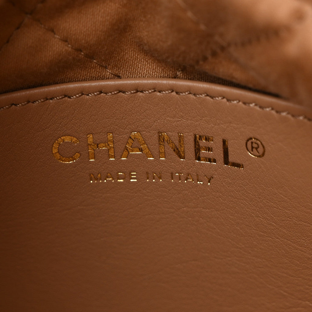 Shiny Calfskin Quilted Mini Chanel 22 Dark Beige