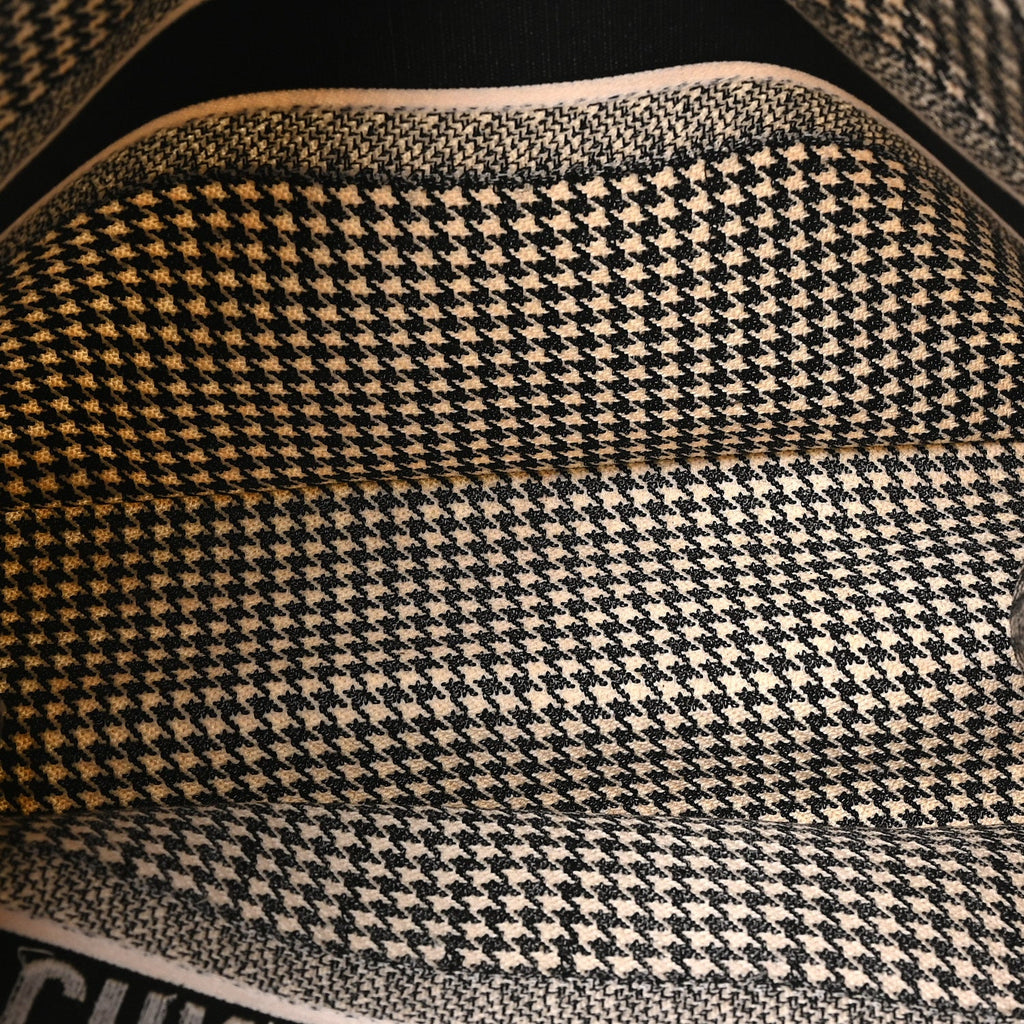 Canvas Houndstooth Embroidered Large Book Tote Black White