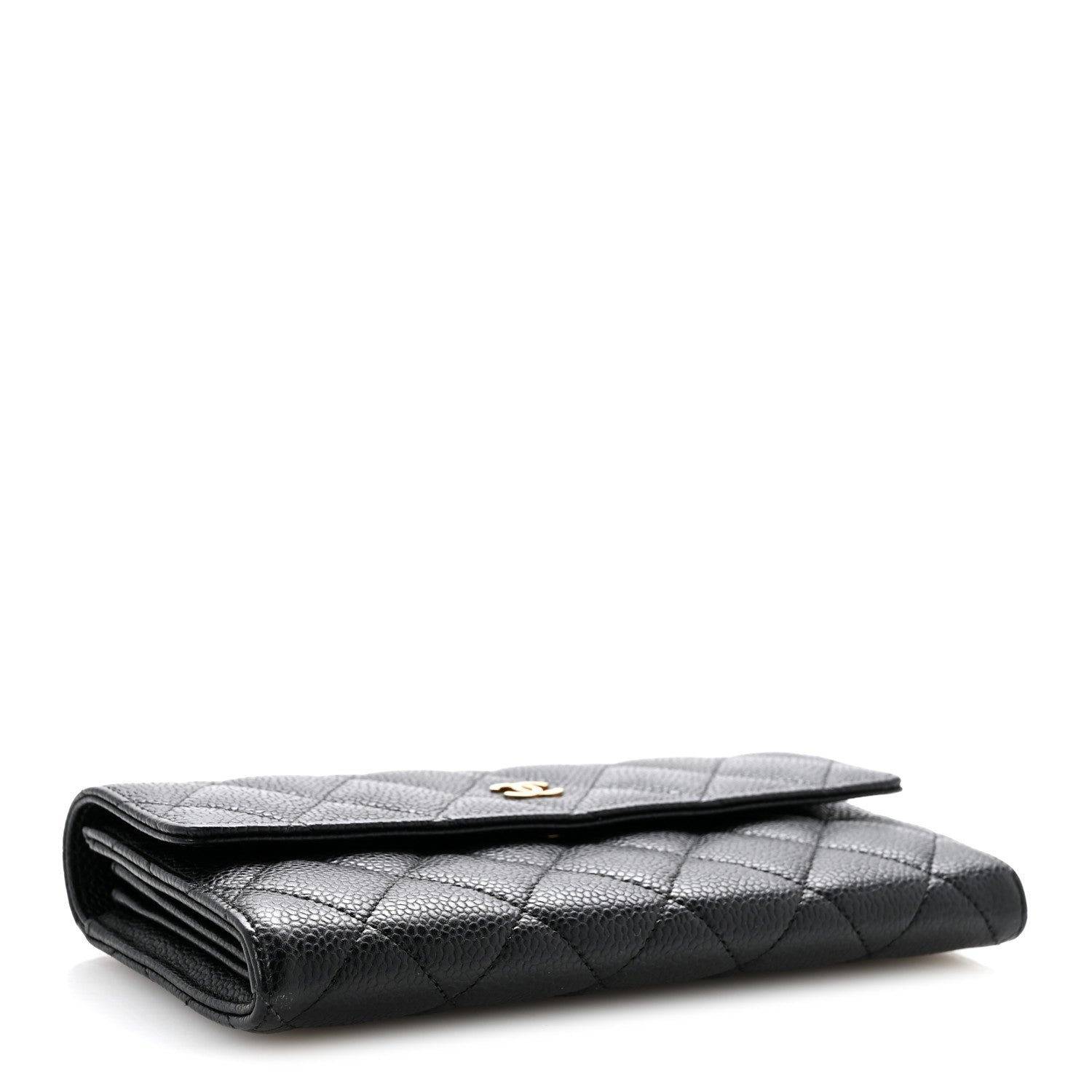 Caviar Quilted Large Gusset Flap Wallet Black