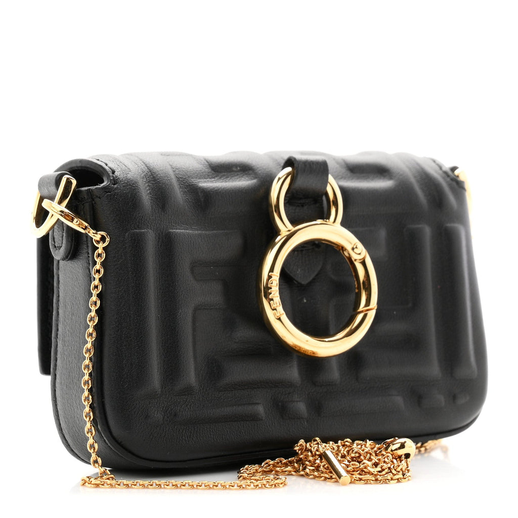 Nappa Matisse FF Embossed Nano Maxi Buckle Baguette Charm Black