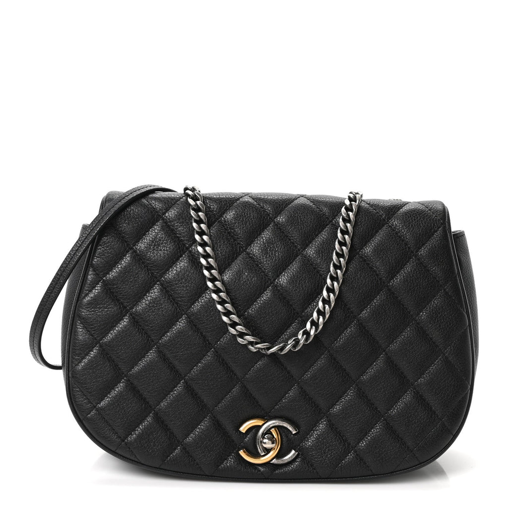 Calfskin Quilted Casual Pocket Messenger Flap Black