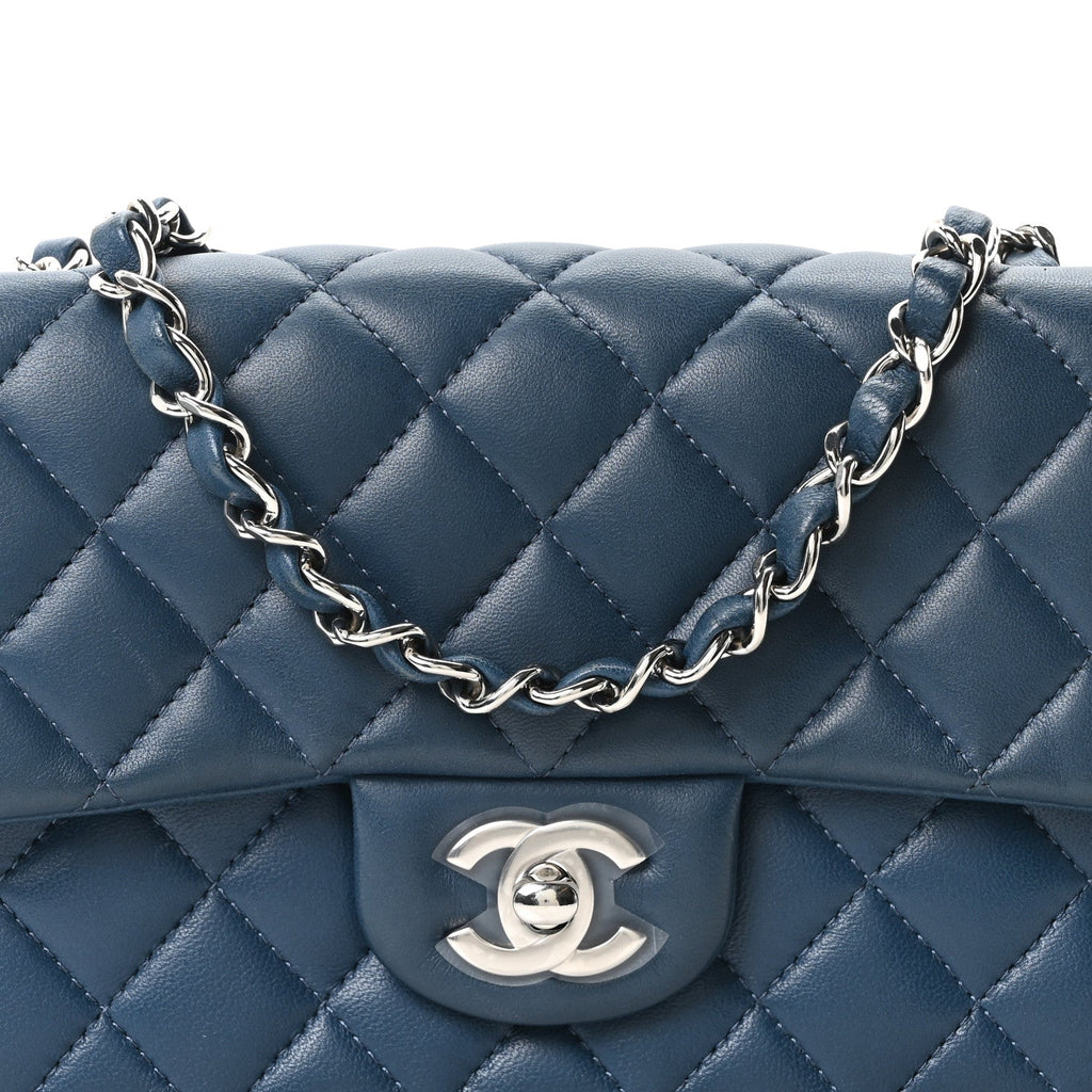 Lambskin Quilted Mini Rectangular Flap Blue