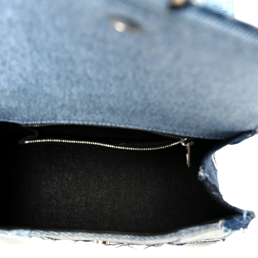 Denim Patchwork Small Hourglass Top Handle Bag Washed Blue