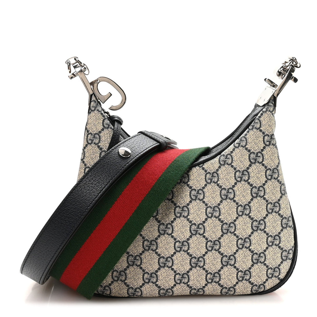 GG Supreme Monogram Textured Calfskin Web Small Attache Shoulder Bag Beige Blue