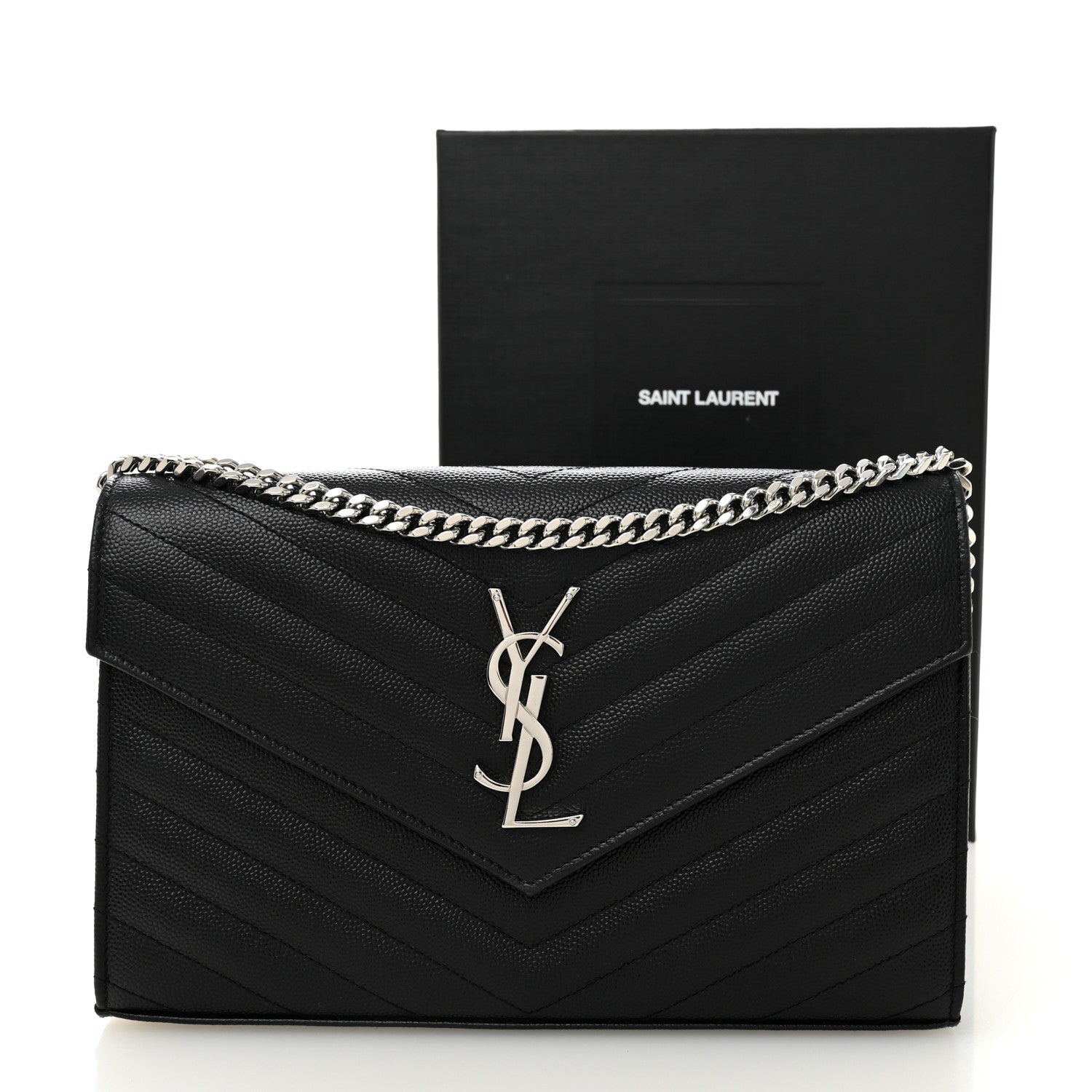 Grain De Poudre Matelasse Chevron Monogram Chain Wallet Black