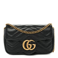 Calfskin Matelasse Super Mini GG Marmont Shoulder Bag Black