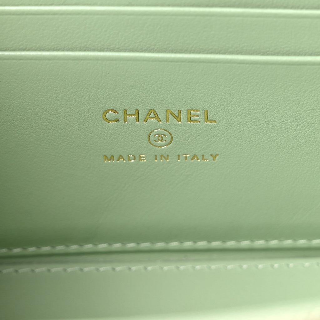 Caviar Quilted Small Vanity Case With Chain Light Green