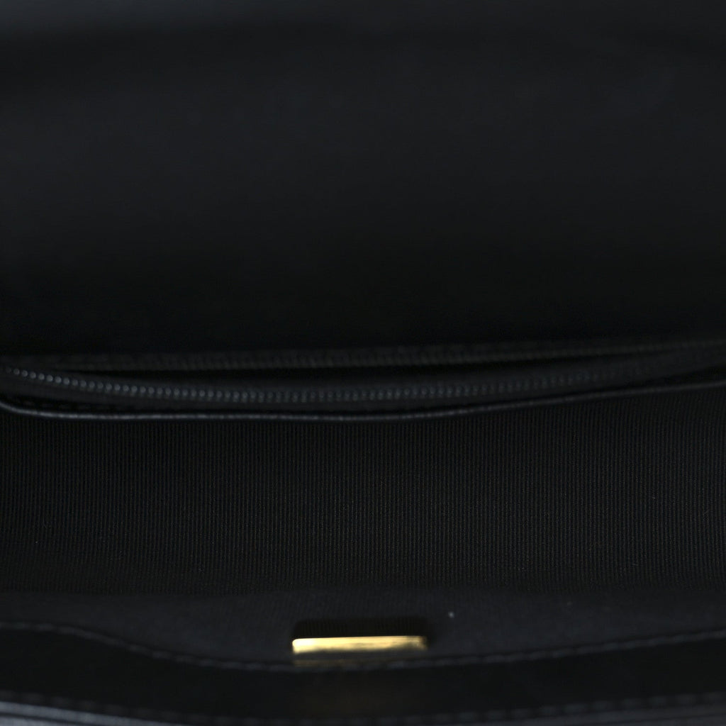 Shiny Lambskin Quilted Half Mini Flap Black