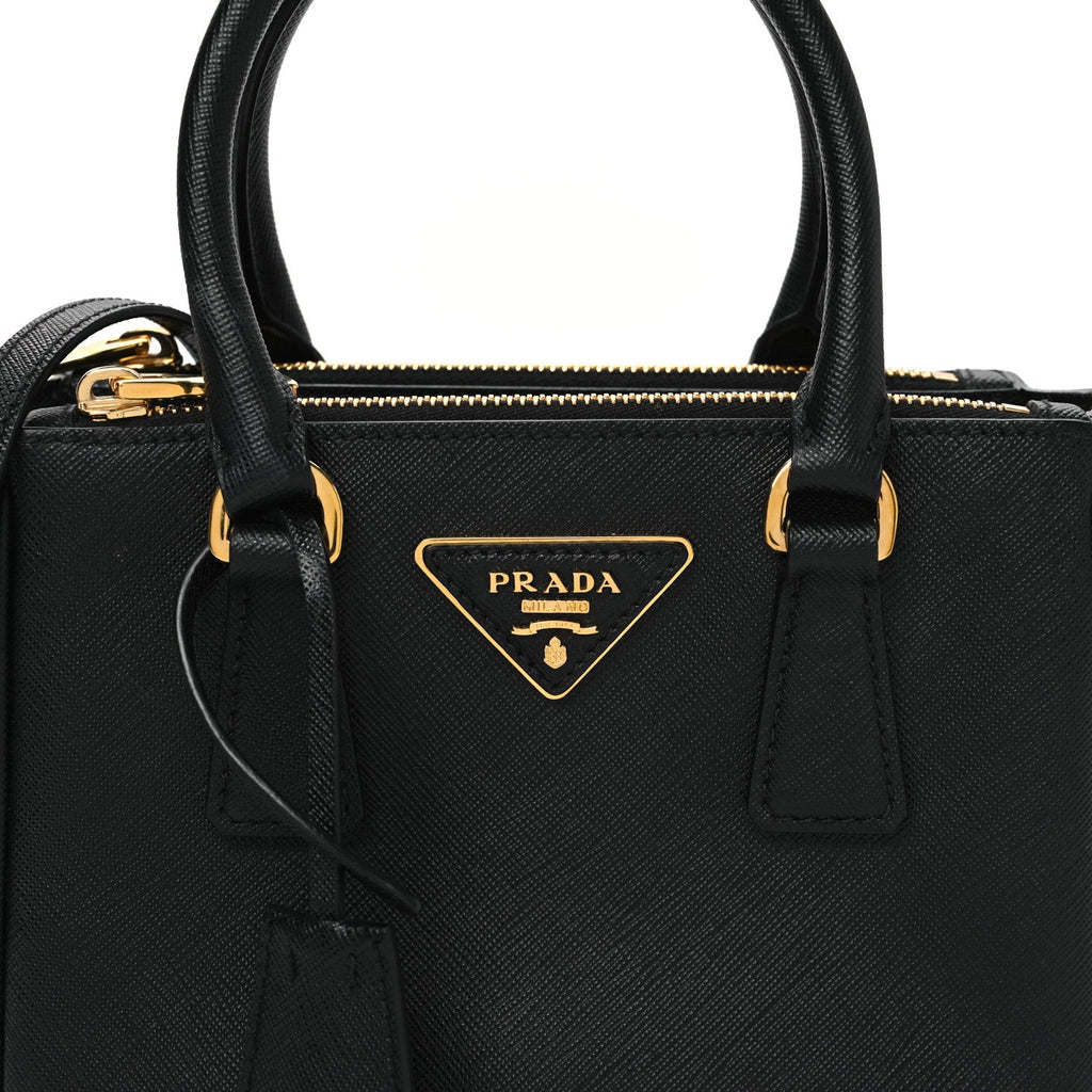 Saffiano Lux Mini Galleria Double Zip Tote Black