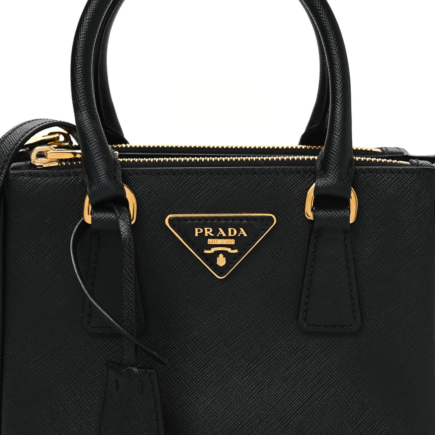 Saffiano Lux Mini Galleria Double Zip Tote Black