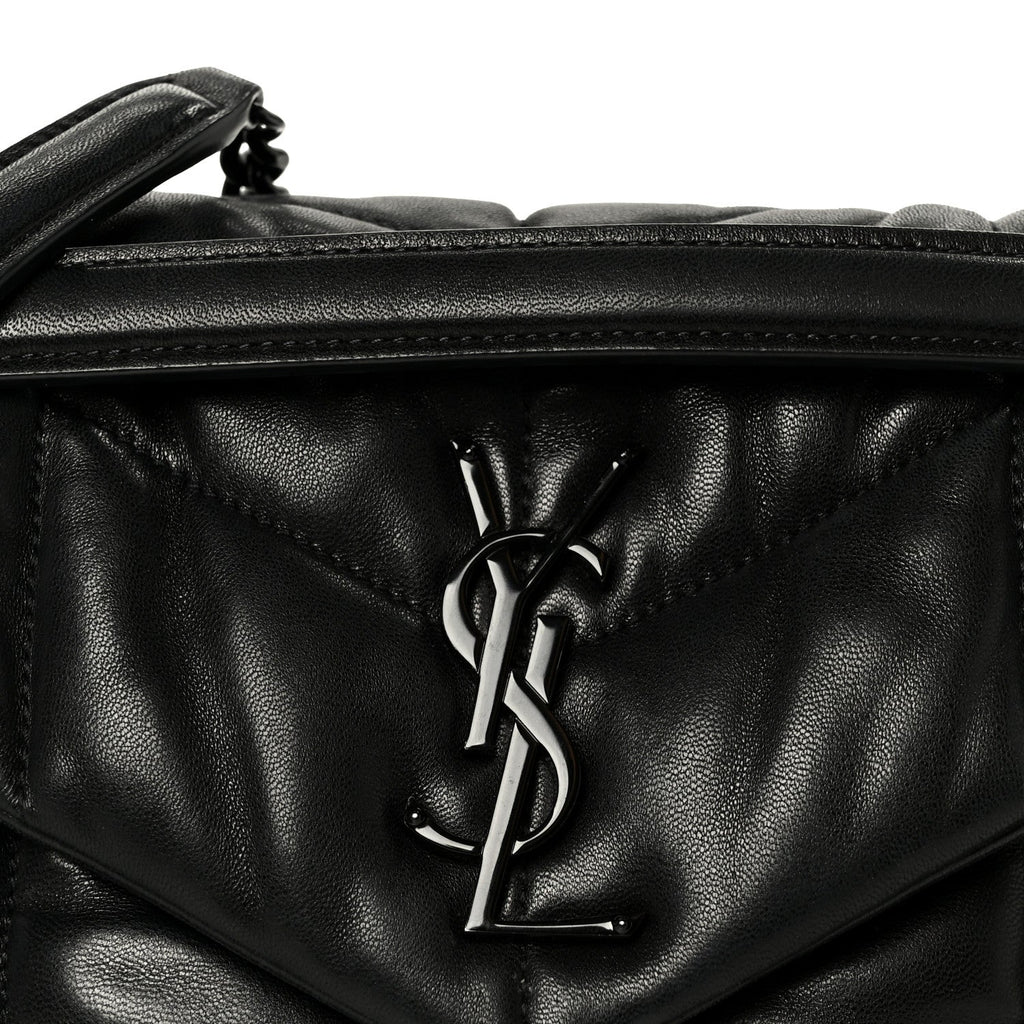 Lambskin Quilted Monogram Monochrome Small Loulou Puffer Chain Satchel Black