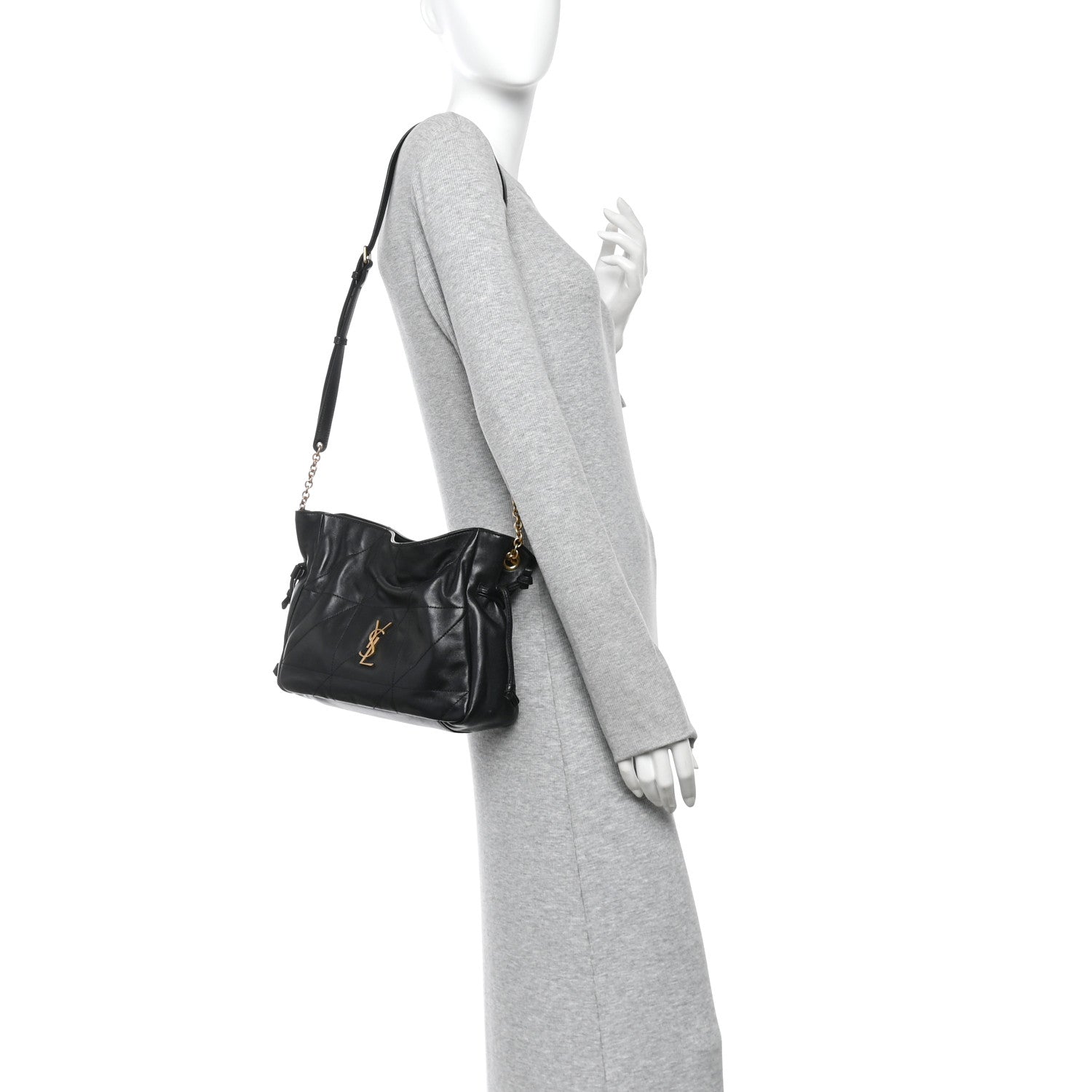 Lambskin Matelasse Monogram Medium Jamie Shoulder Pouch Bag Black