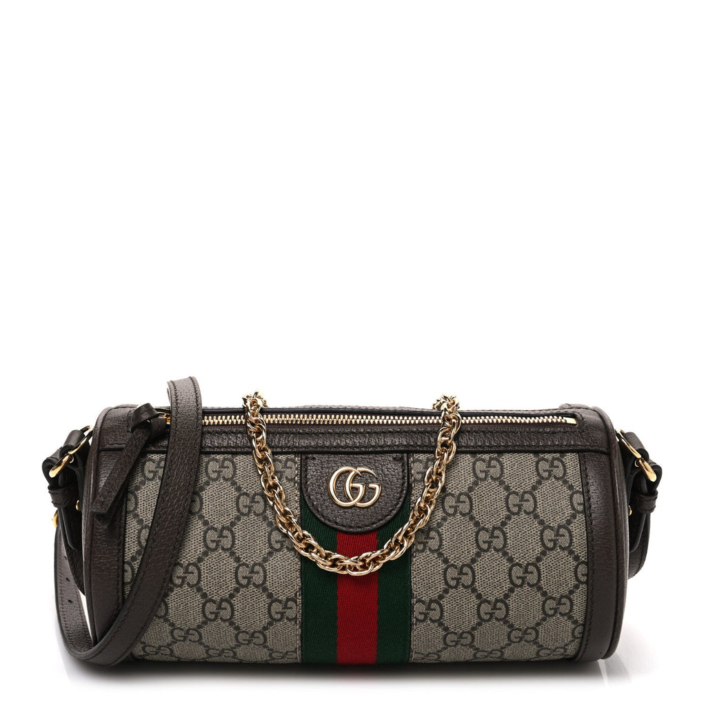 GG Supreme Monogram Textured Dollar Calfskin Web Small Ophidia Blondie Barrel shoulder Bag Beige New Acero