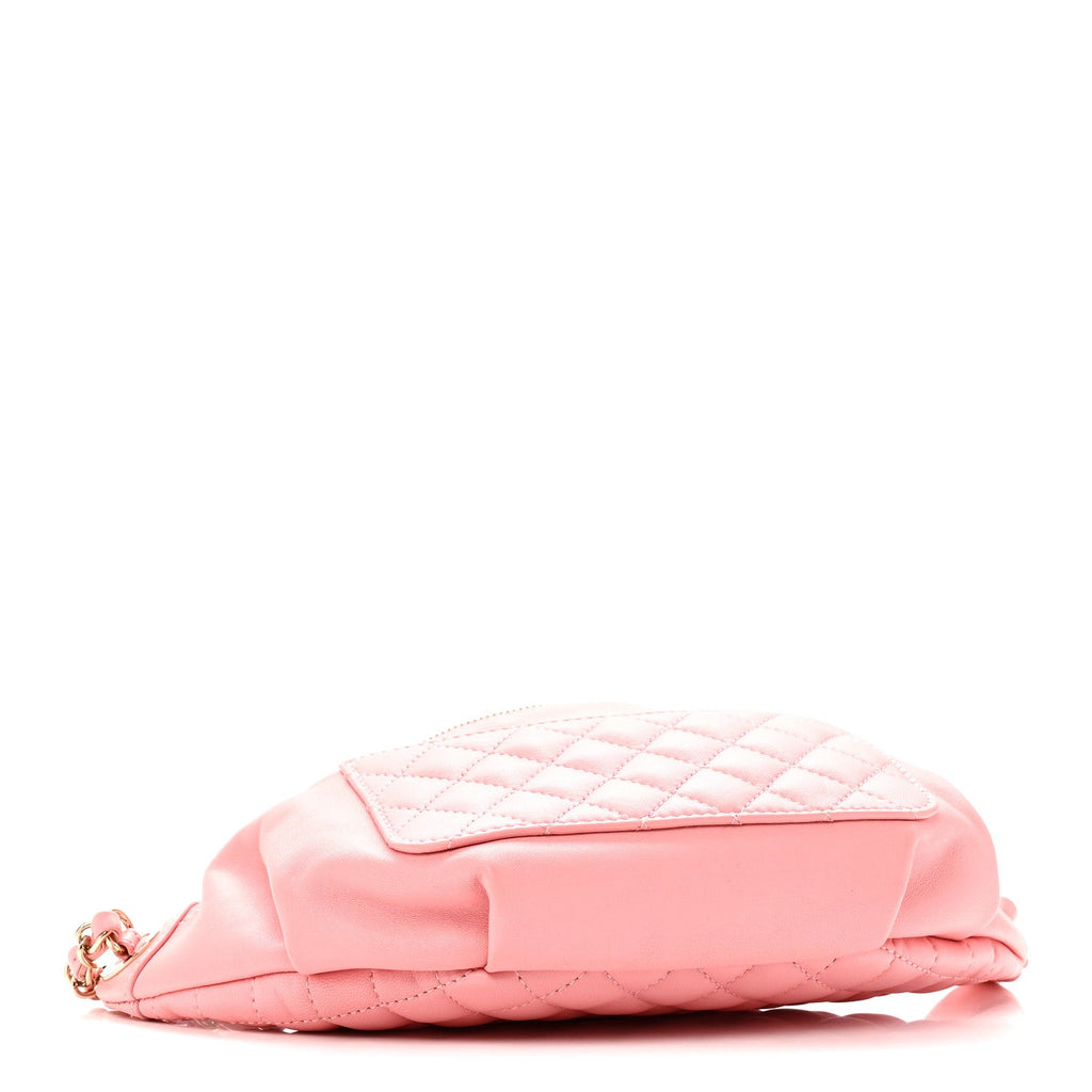 Lambskin Quilted Bi Waist Bag Fanny Pack Pink