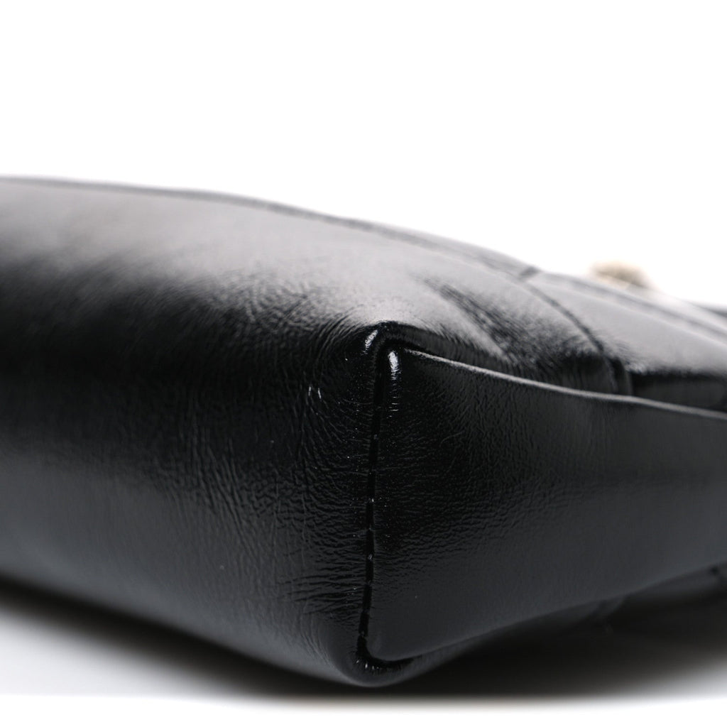 Shiny Crumpled Calfskin Quilted Nano 31 Shopping Bag Black