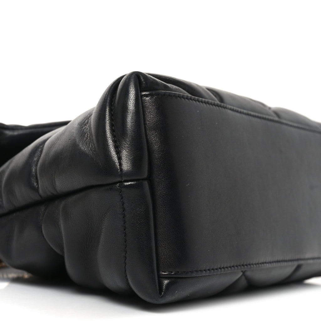 Lambskin Quilted Small Loulou Puffer Monogram Chain Satchel Black