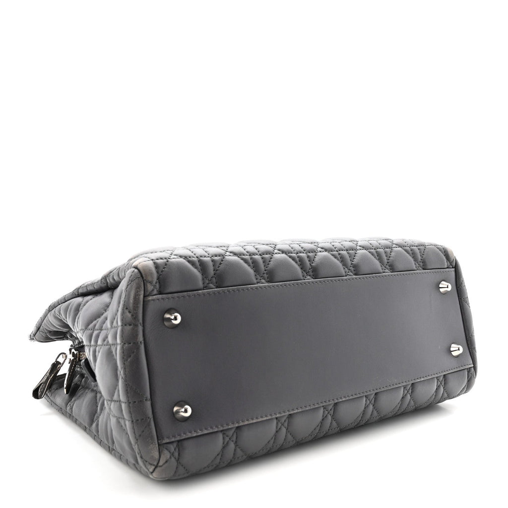 Lambskin Cannage Small Dior Soft Zipped Shopping Tote Grey