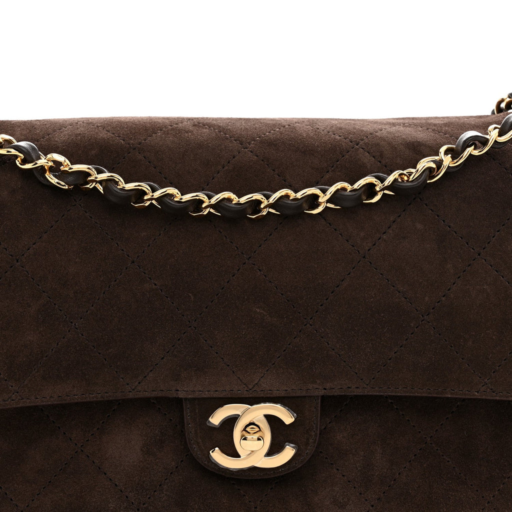 Suede Calfskin Small Souplissimo Maxi Flap Dark Brown