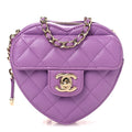 Lambskin Quilted CC In Love Heart Clutch With Chain Purple