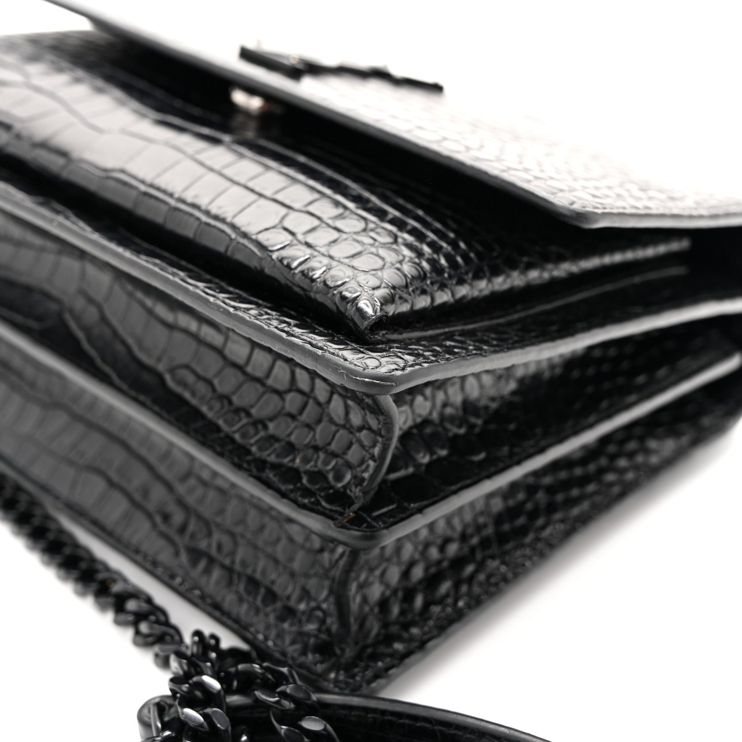 Calfskin Crocodile Embossed Medium Monochrome Monogram Sunset Black