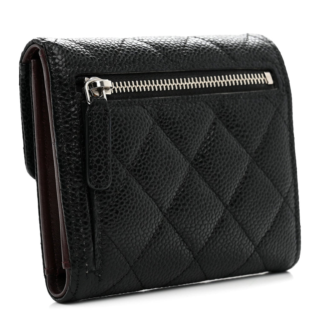Caviar Quilted Compact Flap Wallet Black