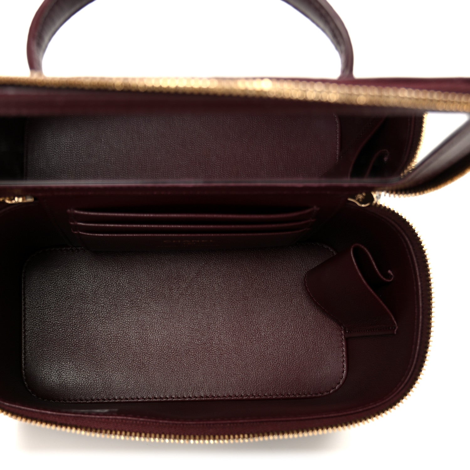 Lambskin Quilted Small Top Handle Vanity Case With Chain Burgundy Burgundy