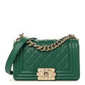 Lambskin Quilted Small Boy Flap Green