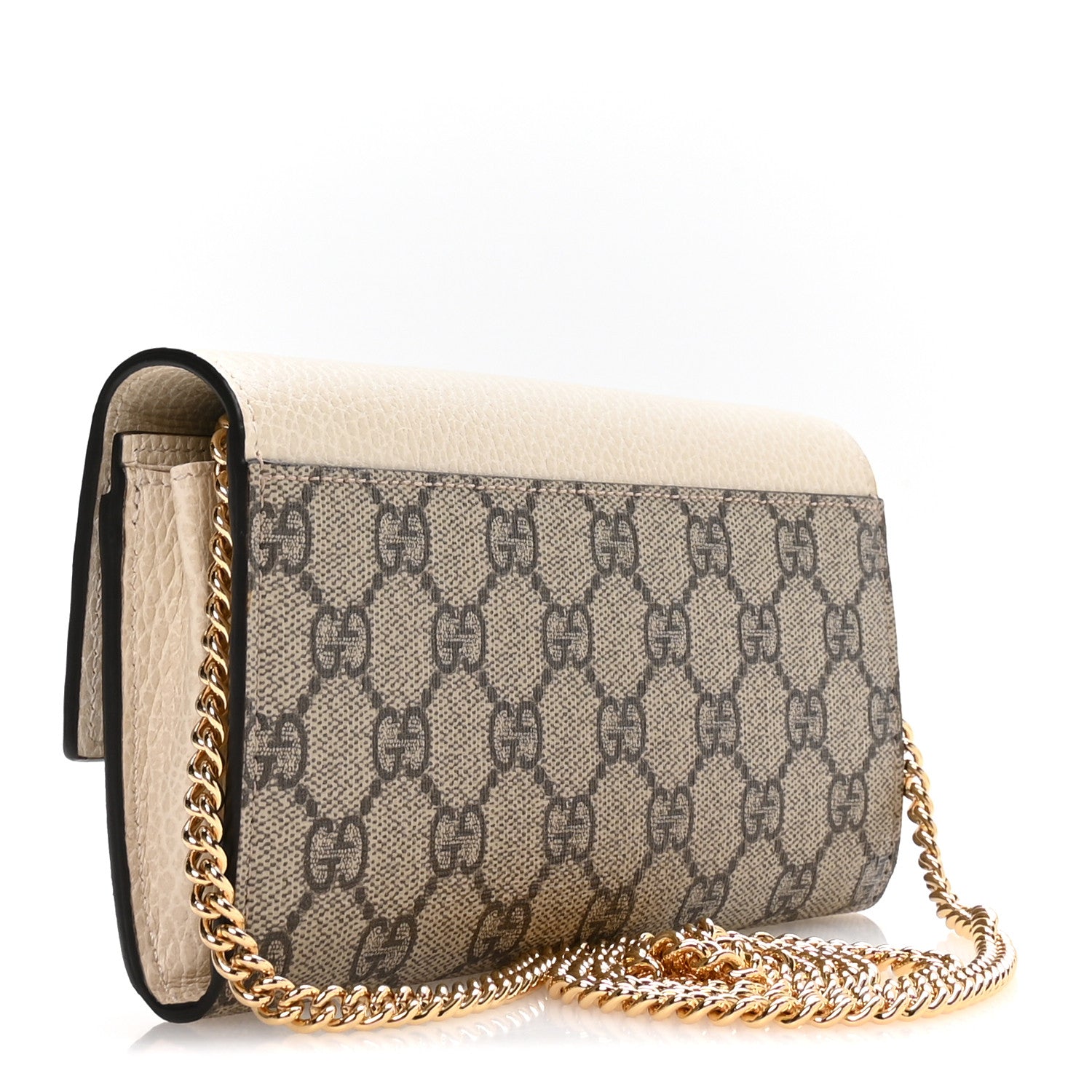 Dollar Calfskin GG Supreme Monogram Petite GG Marmont Wallet Chain Bag Mystic White Beige Ebony