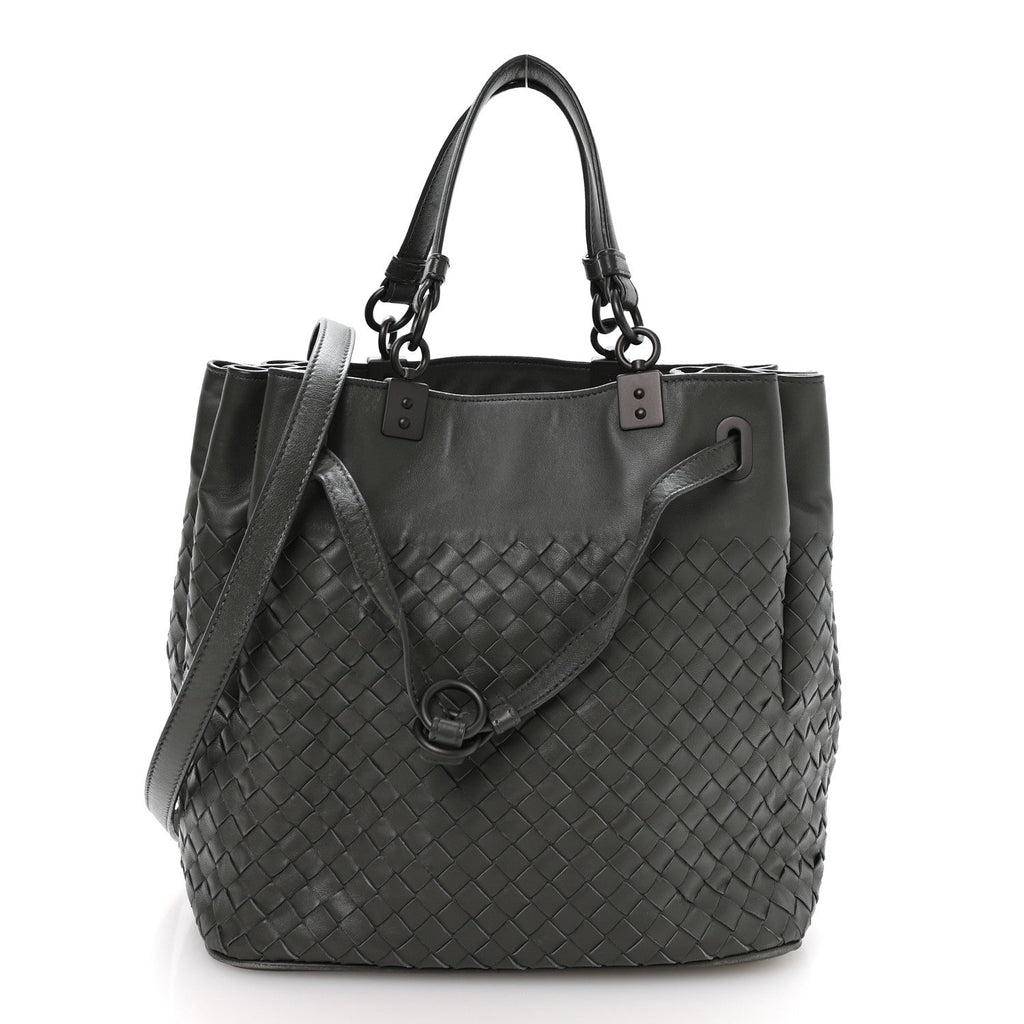 Nappa Intrecciato Drawstring Bucket Bag Grey