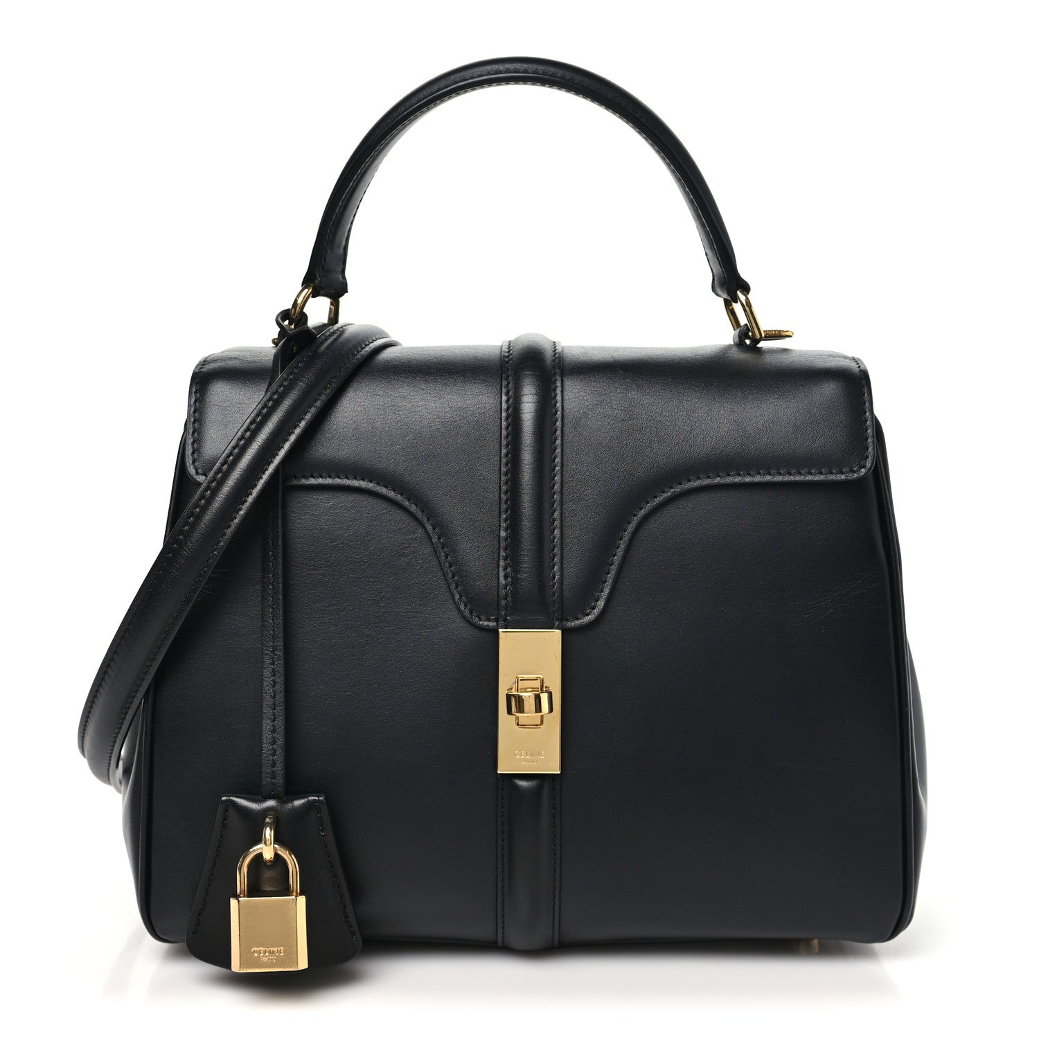 Satinated Calfskin Small 16 Top Handle Bag Black
