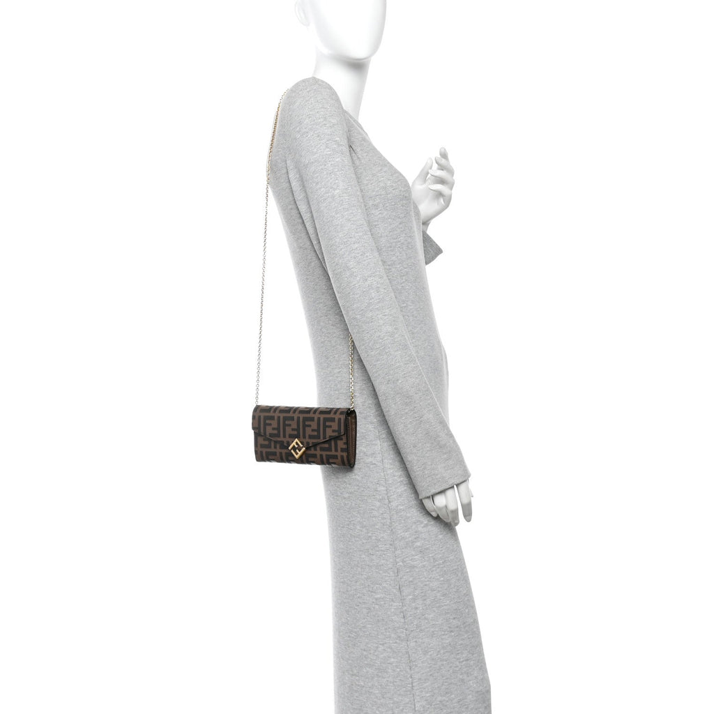 Vitello Soft F is Fendi Bi-Color FF 1974 Embossed Continental Envelope Wallet On Chain Maya Black